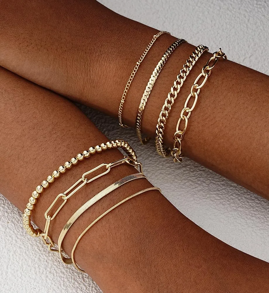 Gold Bracelets Set for Women Trendy, 14K Real Gold Plated Jewelry for Women Dainty Chain Bracelet Stack, Non Tarnish Gold Stackable Bracelets Pack Fashion Accessories Gifts