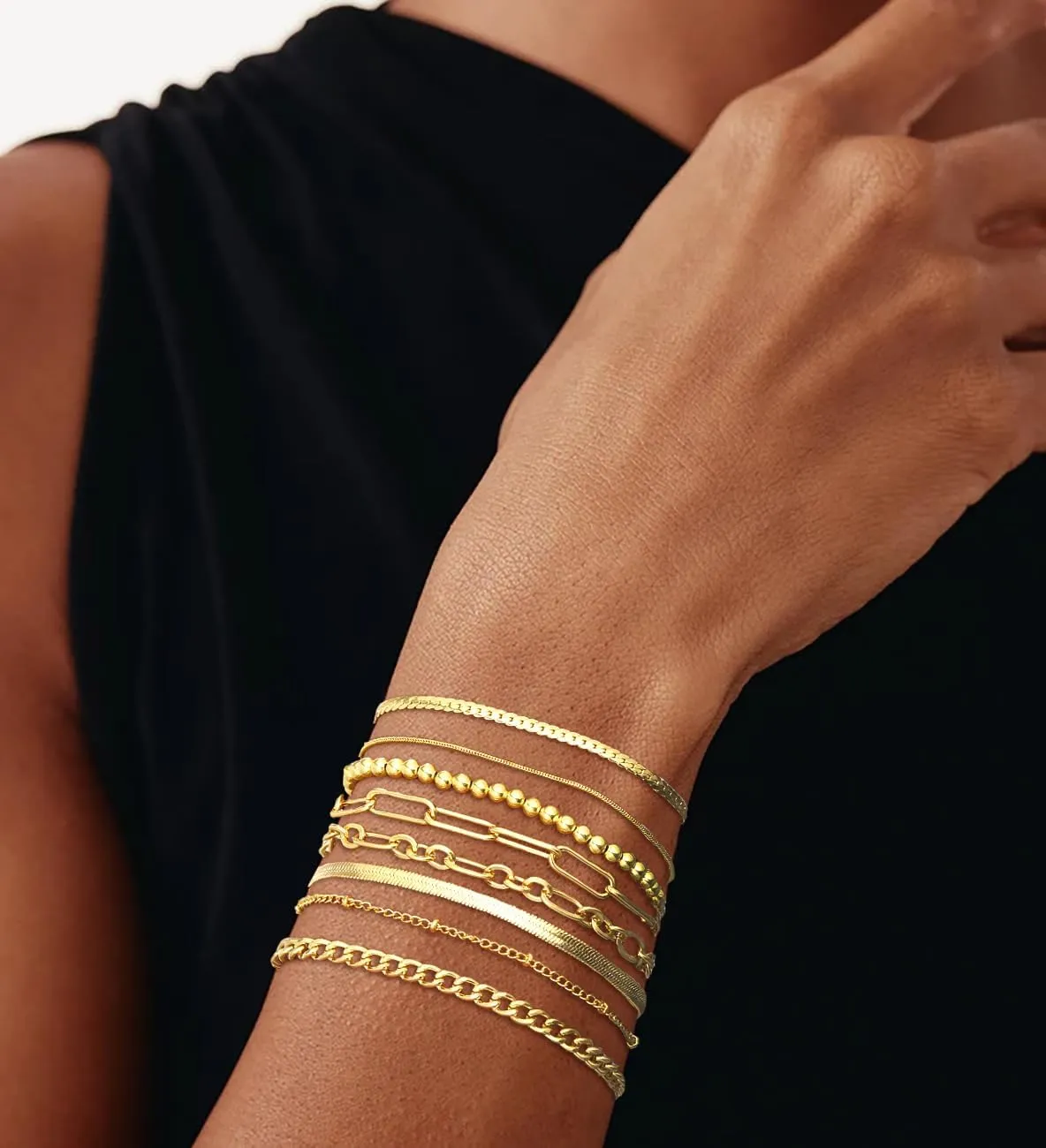 Gold Bracelets Set for Women Trendy, 14K Real Gold Plated Jewelry for Women Dainty Chain Bracelet Stack, Non Tarnish Gold Stackable Bracelets Pack Fashion Accessories Gifts