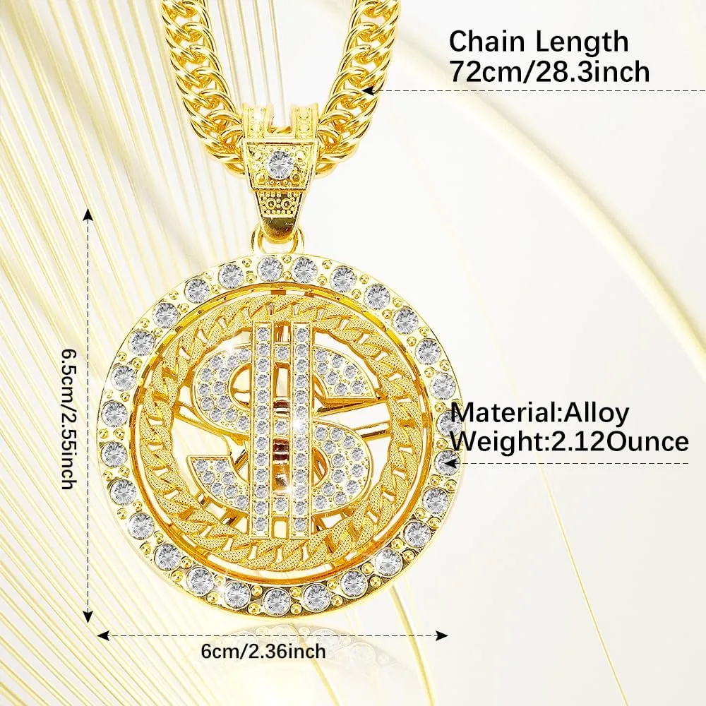 Gold Chain with Dollar Sign, Fake Gold Chain, Gold Money Chains for Men, 80 90s Hip Hop Gold Digger Costume Accessories, Hip Hop Jewelry Pendant Necklace