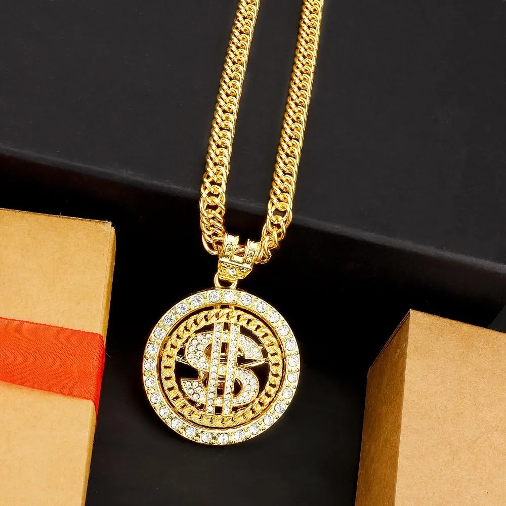 Gold Chain with Dollar Sign, Fake Gold Chain, Gold Money Chains for Men, 80 90s Hip Hop Gold Digger Costume Accessories, Hip Hop Jewelry Pendant Necklace