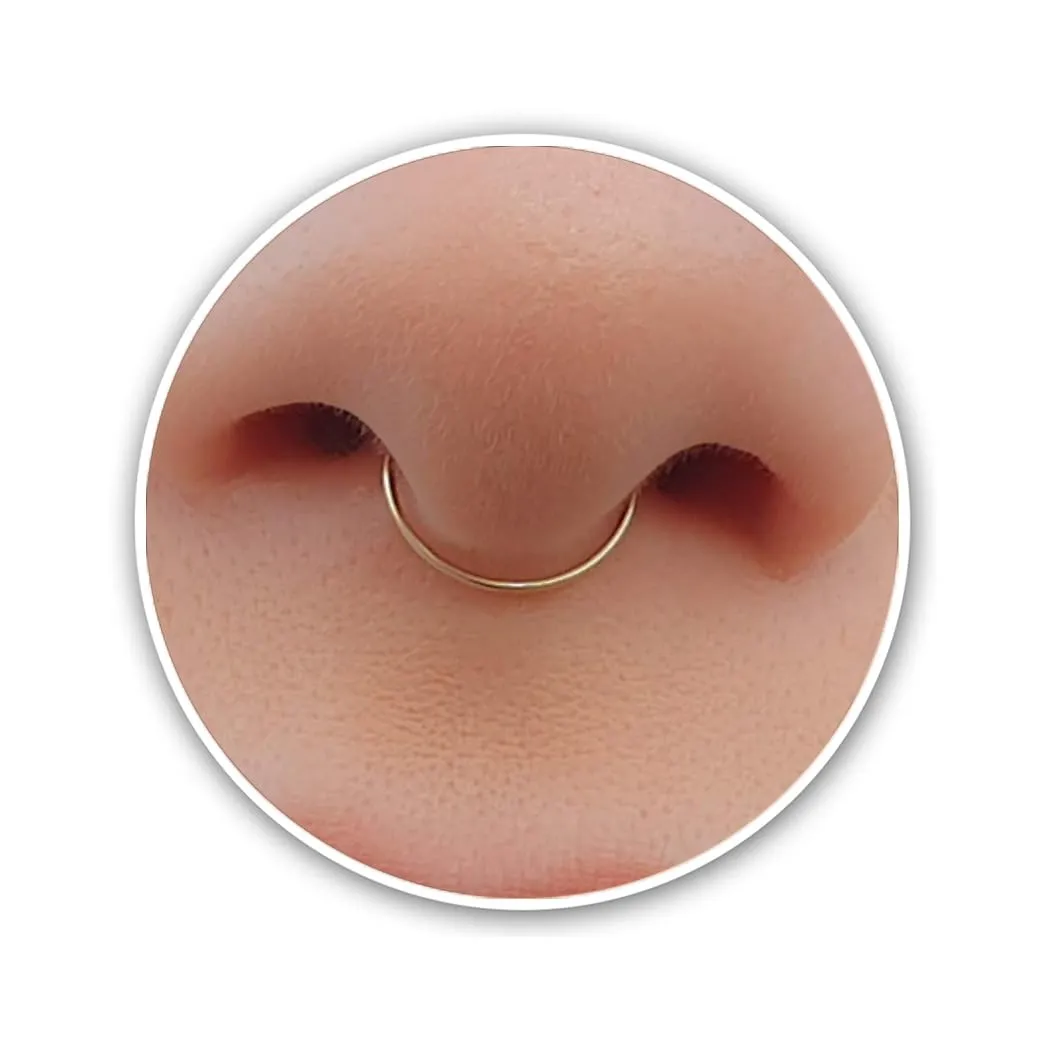 Gold Fake Septum Ring - Thin Tiny 24 Gauge 8mm Faux Septum Piercing Hoop - 14k gold filled Clip On Fake Septum Rings For Women - No Piercing Needed - Gift Ready