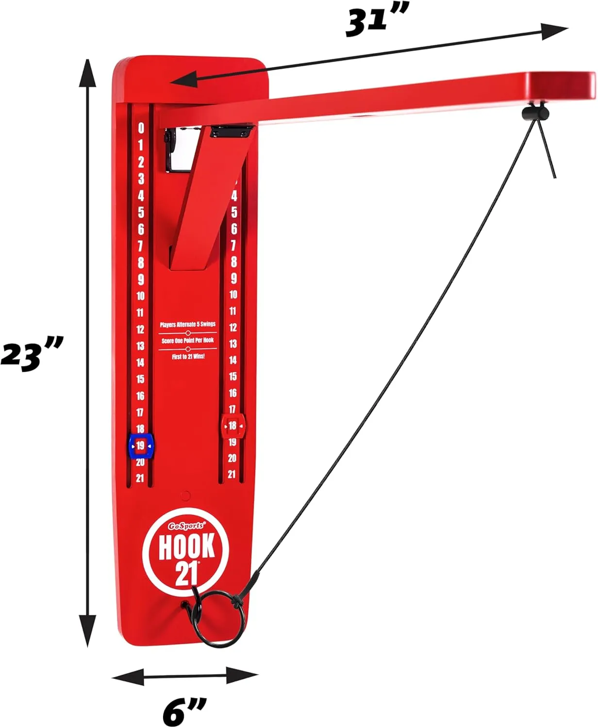 GoSports Hook 21 Wall Mount Ring Swing Game - Play Indoors or Outdoors with Foldable Arm