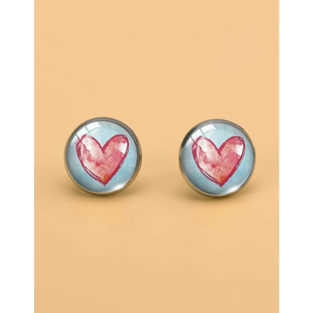 H-Artsy Round Stainless Steel Post Earrings