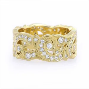 Hand Engraved Diamond Scroll Eternity Band 18KY