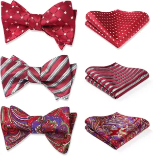 HISDERN Bow Ties for Men 3pcs Mixed Self-Tie Bow tie and Pocket Square Set Classic Formal Tuxedo Wedding & Party Bowtie