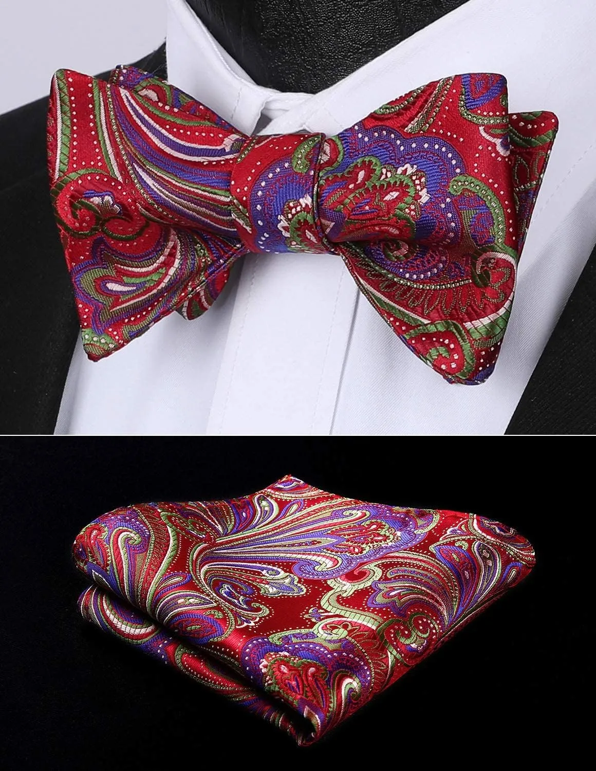 HISDERN Bow Ties for Men 3pcs Mixed Self-Tie Bow tie and Pocket Square Set Classic Formal Tuxedo Wedding & Party Bowtie