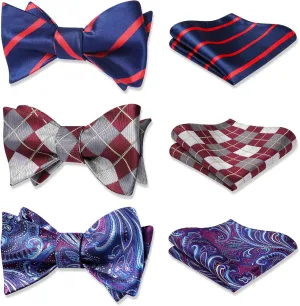 HISDERN Bow Ties for Men 3pcs Mixed Self-Tie Bow tie and Pocket Square Set Classic Formal Tuxedo Wedding & Party Bowtie
