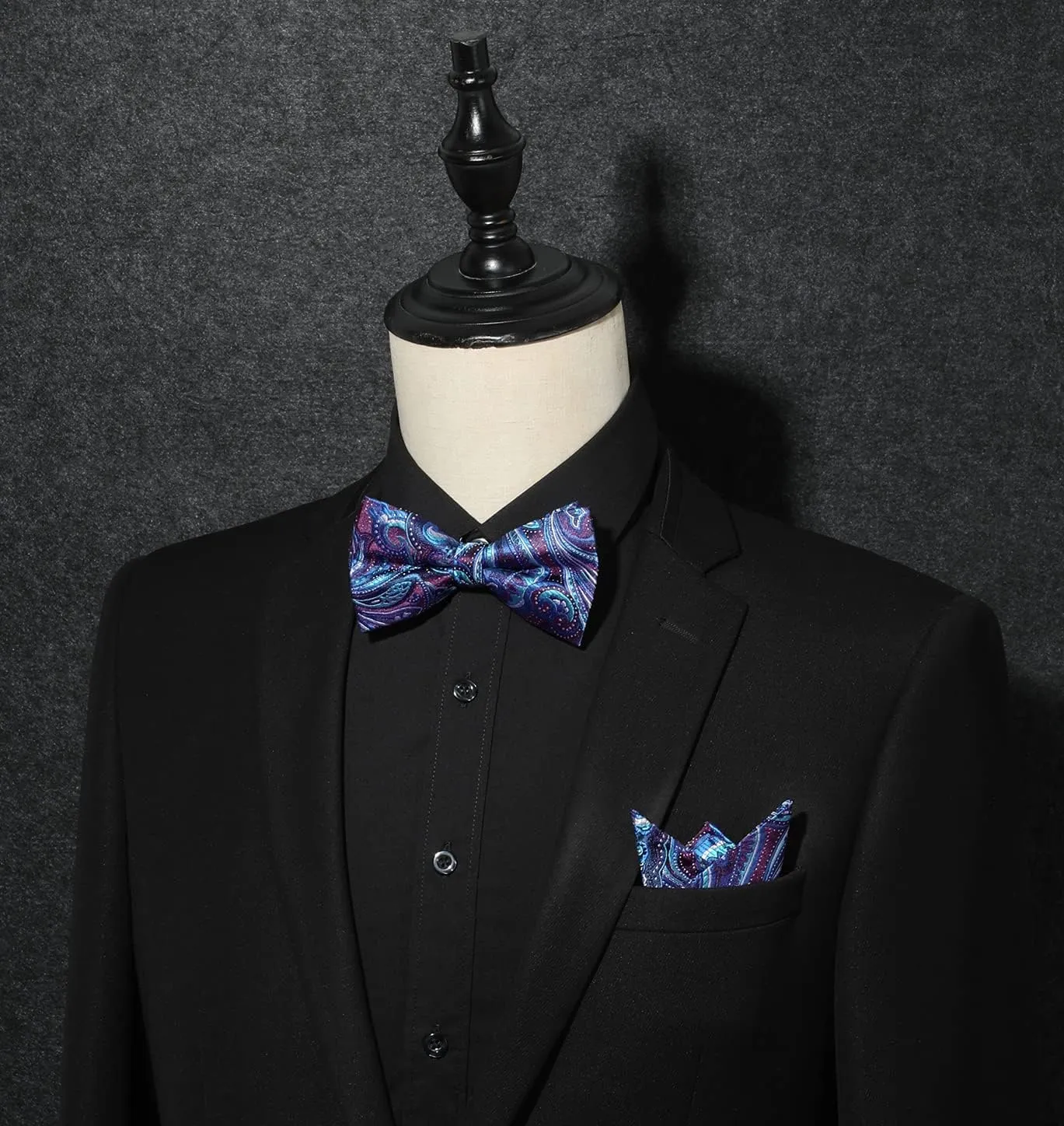 HISDERN Bow Ties for Men 3pcs Mixed Self-Tie Bow tie and Pocket Square Set Classic Formal Tuxedo Wedding & Party Bowtie