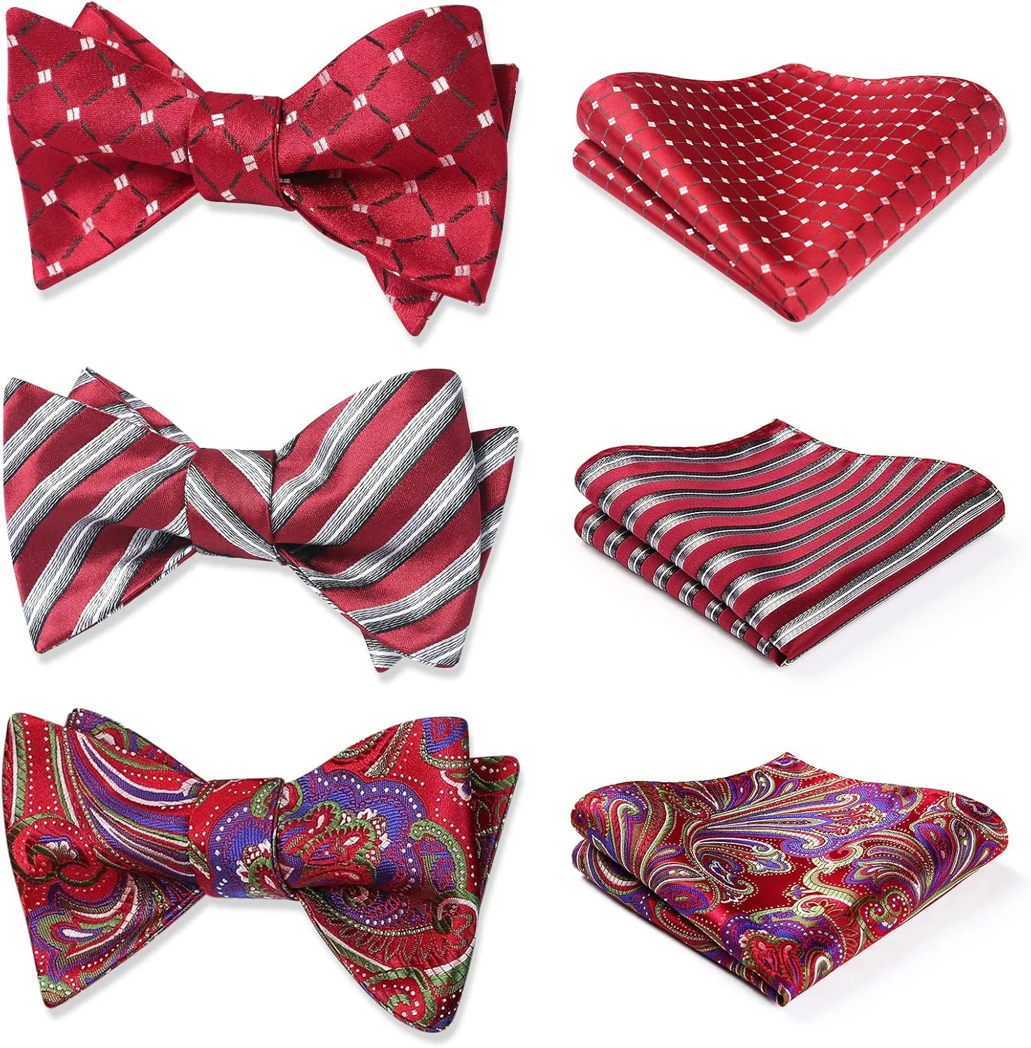 HISDERN Bow Ties for Men 3pcs Mixed Self-Tie Bow tie and Pocket Square Set Classic Formal Tuxedo Wedding & Party Bowtie