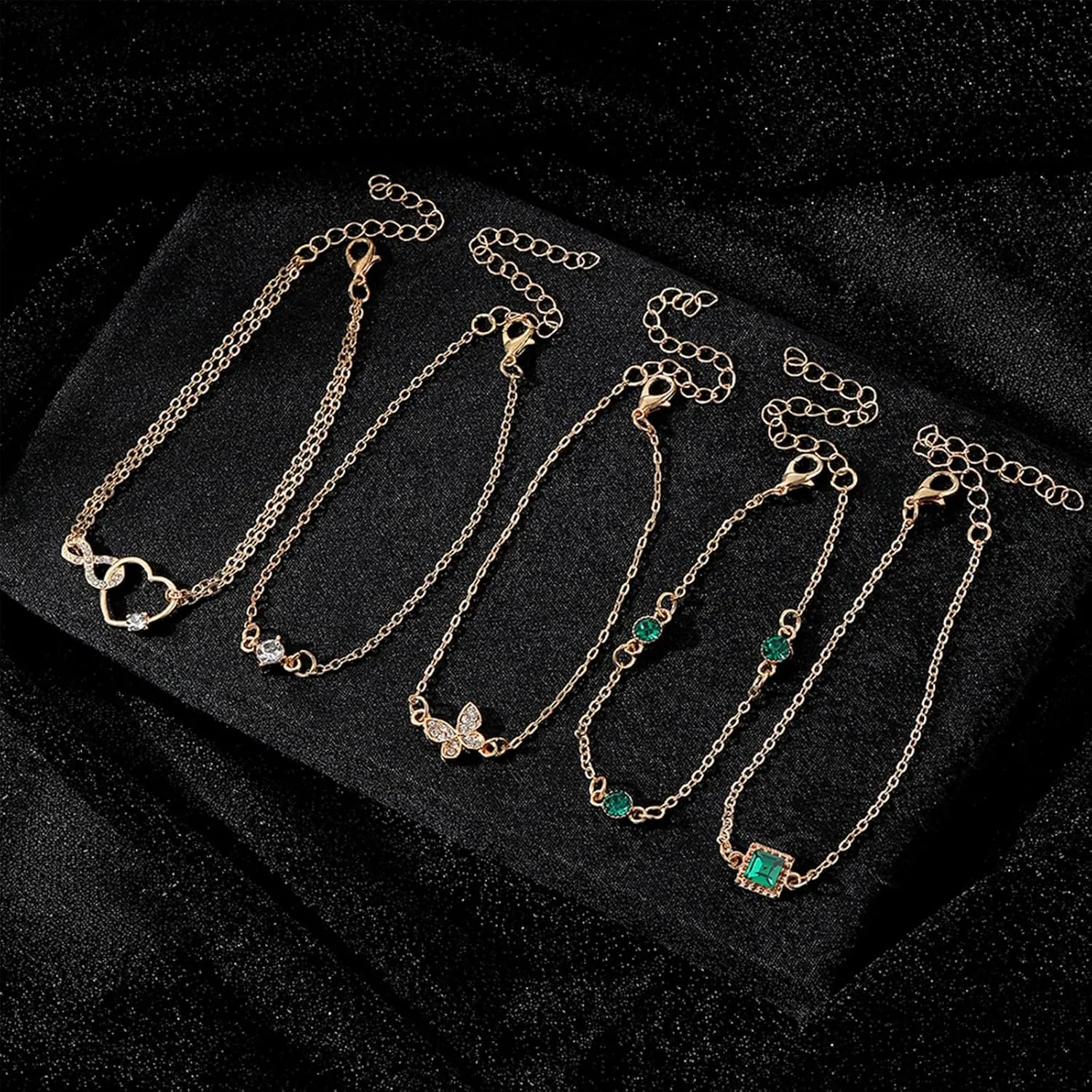IFKM Gold Bracelets for Women, 14K Gold Plated Dainty Layered Chain Bracelets Adjustable Cute Bangle Link Bracelet Set