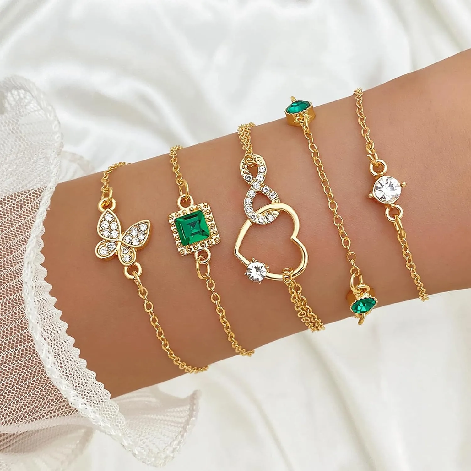 IFKM Gold Bracelets for Women, 14K Gold Plated Dainty Layered Chain Bracelets Adjustable Cute Bangle Link Bracelet Set