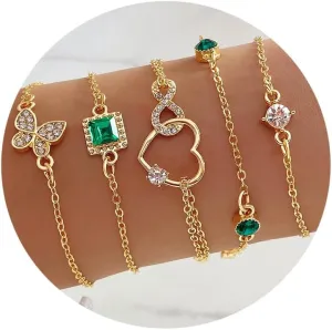 IFKM Gold Bracelets for Women, 14K Gold Plated Dainty Layered Chain Bracelets Adjustable Cute Bangle Link Bracelet Set