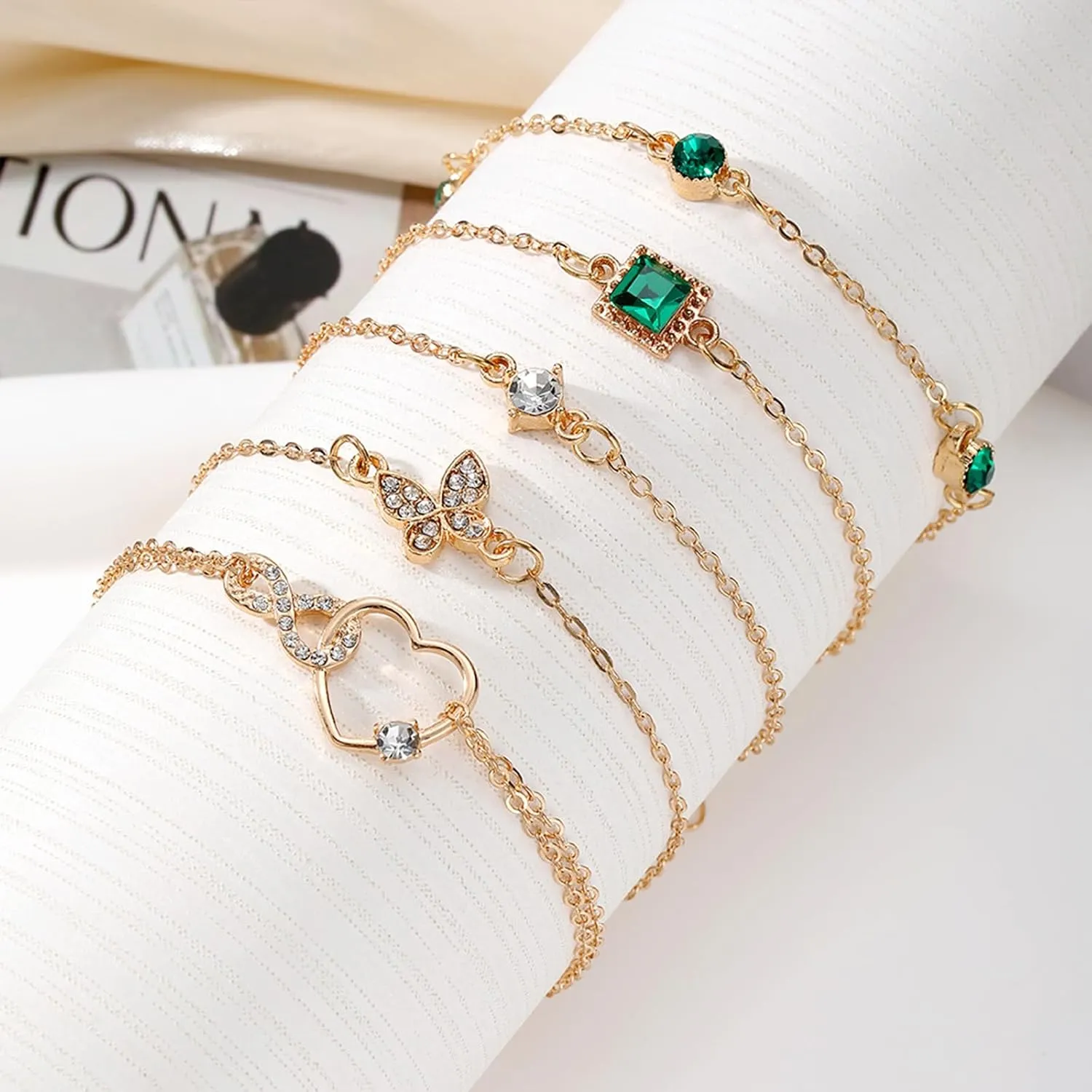 IFKM Gold Bracelets for Women, 14K Gold Plated Dainty Layered Chain Bracelets Adjustable Cute Bangle Link Bracelet Set