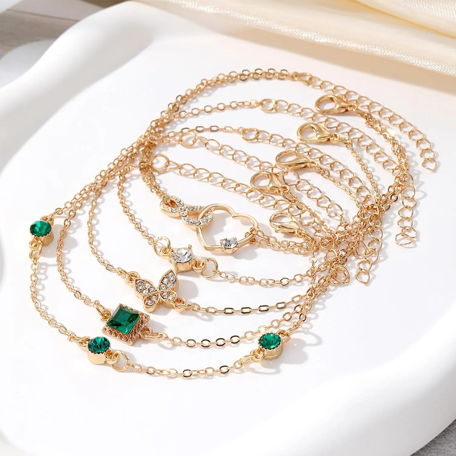 IFKM Gold Bracelets for Women, 14K Gold Plated Dainty Layered Chain Bracelets Adjustable Cute Bangle Link Bracelet Set