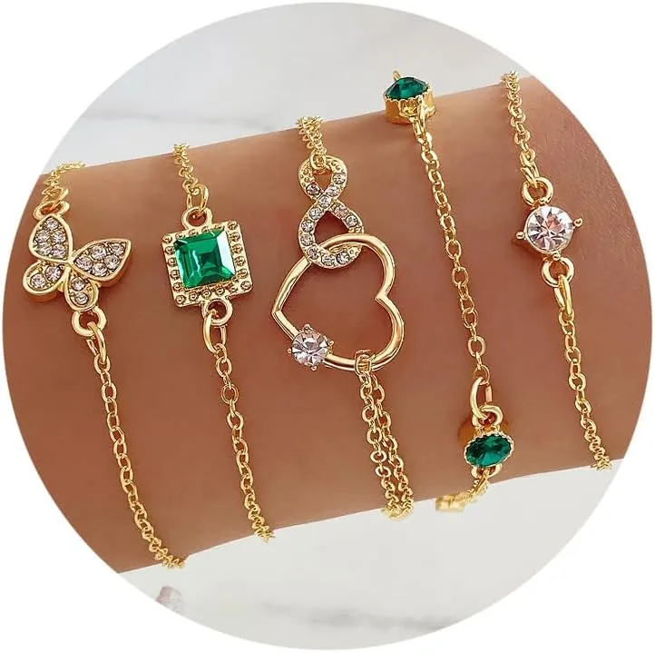 IFKM Gold Bracelets for Women, 14K Gold Plated Dainty Layered Chain Bracelets Adjustable Cute Bangle Link Bracelet Set