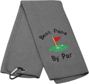 JXGZSO Dad Golf Towel Embroidered Golf Towel Gift Golf Father Gift Embroidered Golf Towel with Clip (-Best papa by par Grey)