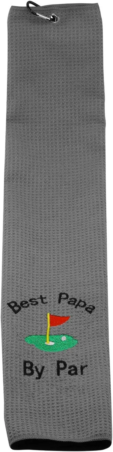 JXGZSO Dad Golf Towel Embroidered Golf Towel Gift Golf Father Gift Embroidered Golf Towel with Clip (-Best papa by par Grey)