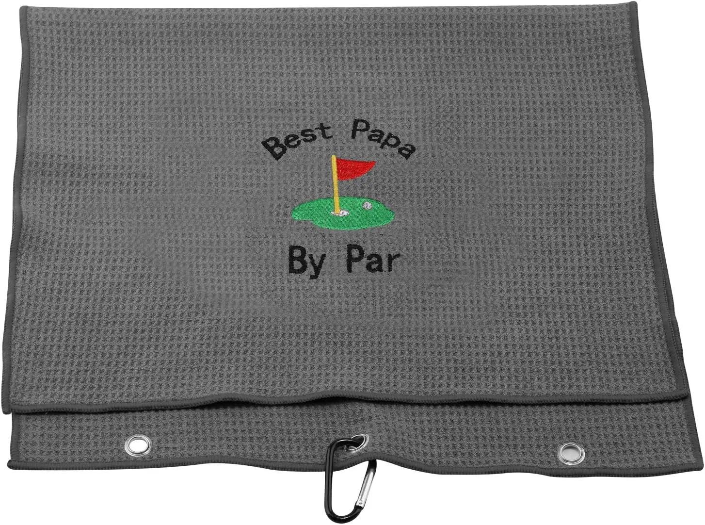 JXGZSO Dad Golf Towel Embroidered Golf Towel Gift Golf Father Gift Embroidered Golf Towel with Clip (-Best papa by par Grey)