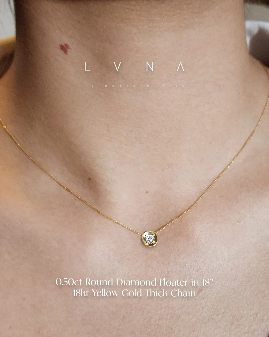 #LoveLVNA | Classic 0.50ct Face Round Solitaire Floater Diamond Necklace 18” 18kt Chain