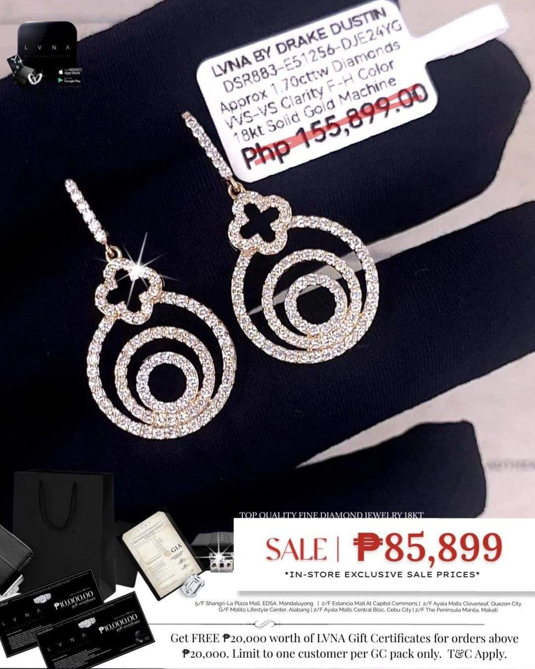 #LVNA2024 | Golden Round Halo Paved Dangling Diamond Earrings 18kt