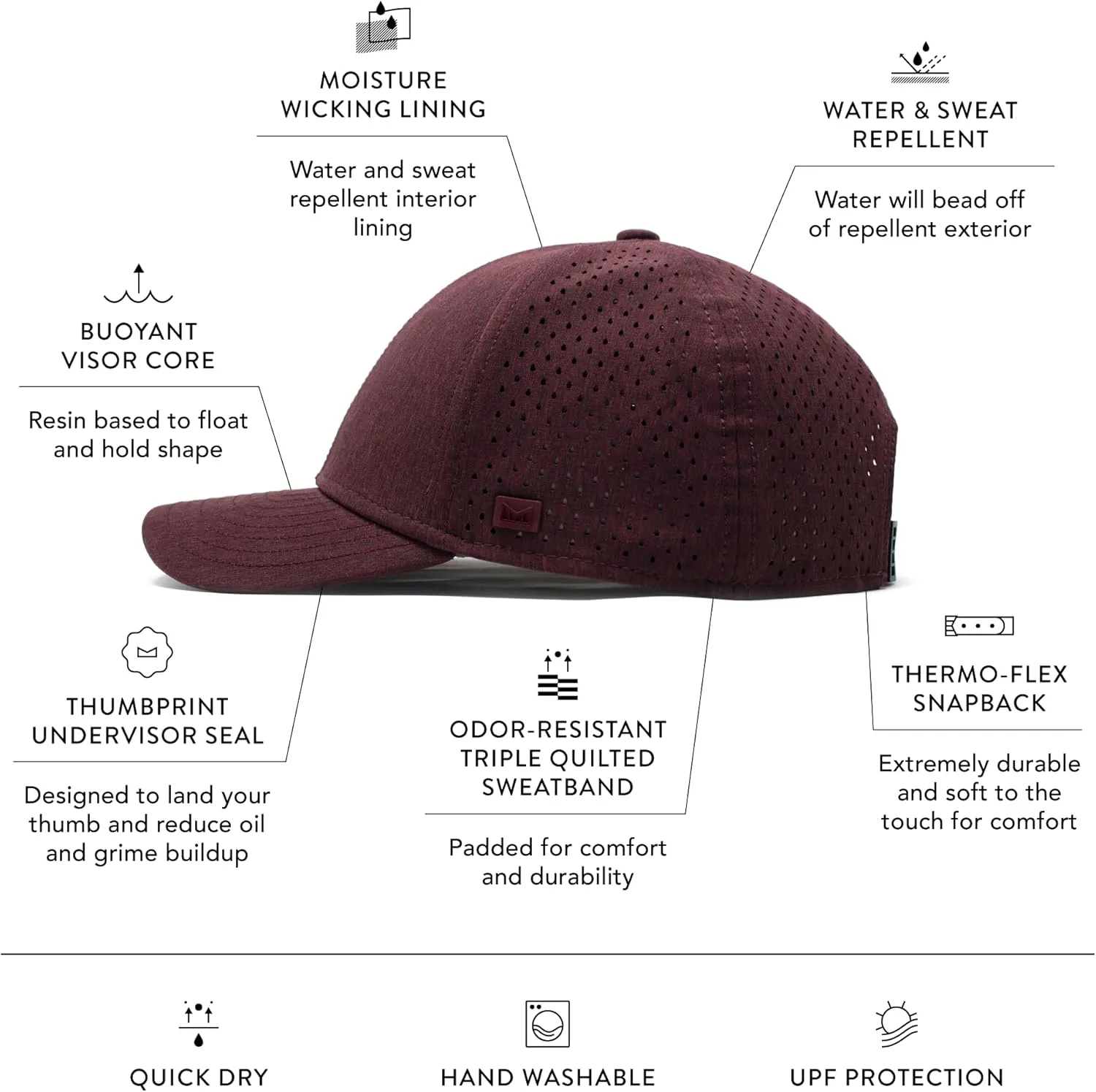melin A-Game Hydro, Performance Snapback Hats, Water-Resistant Baseball Caps for Men & Women, Golf, Running, or Workout Hat
