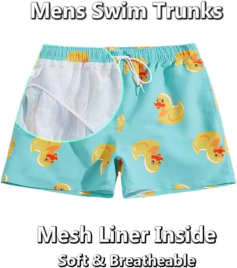 Men's Duck Swim Trunks Bathing Suits Swimming Shorts with Mesh Liner