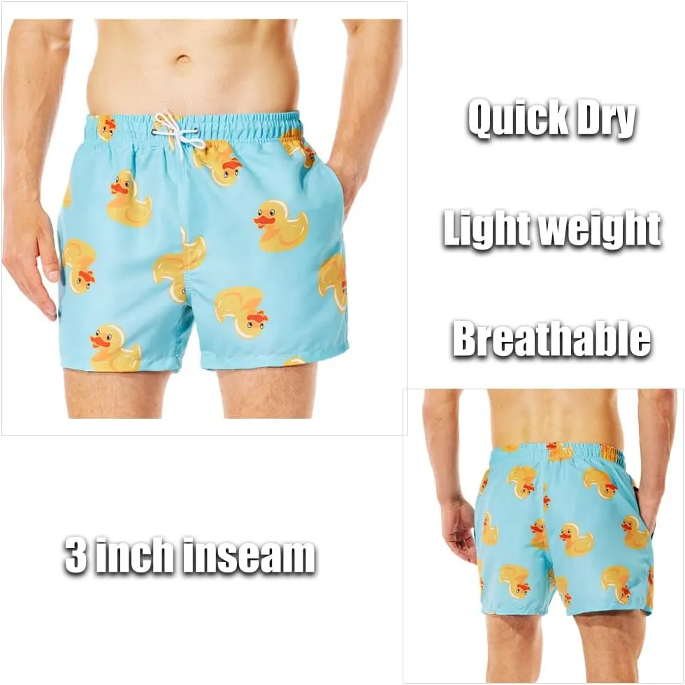 Men's Duck Swim Trunks Bathing Suits Swimming Shorts with Mesh Liner