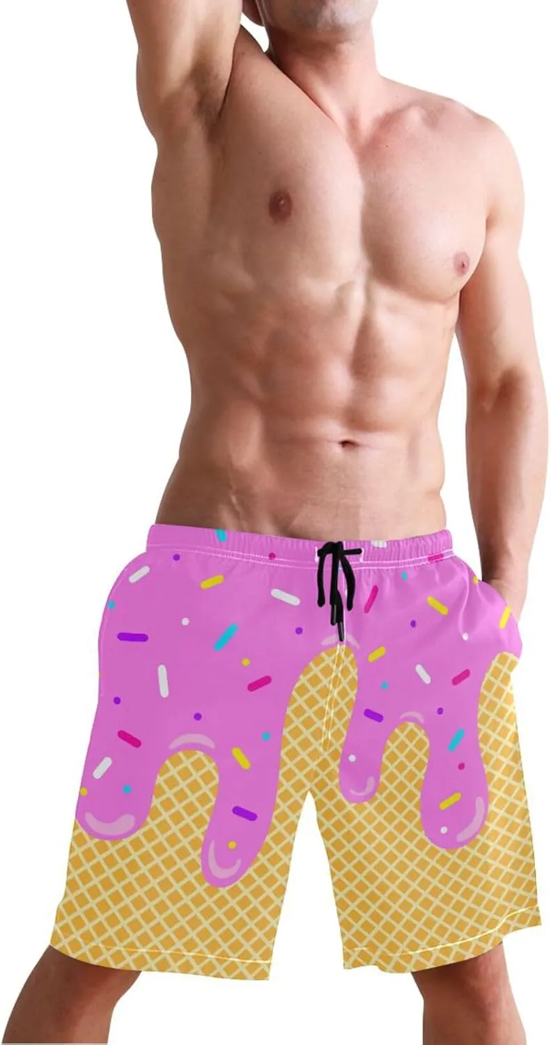 Men's Swim Trunks Quick Dry Swimming Shorts with Mesh Lining and Pocket Pink Christmas Santa Claus Swimsuit Trunks