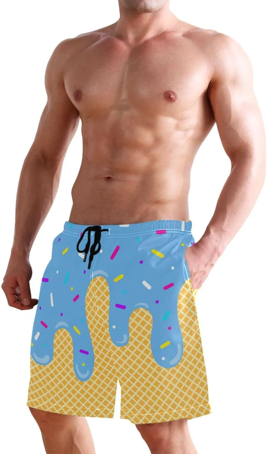 Men's Swim Trunks Quick Dry Swimming Shorts with Mesh Lining and Pocket Pink Christmas Santa Claus Swimsuit Trunks