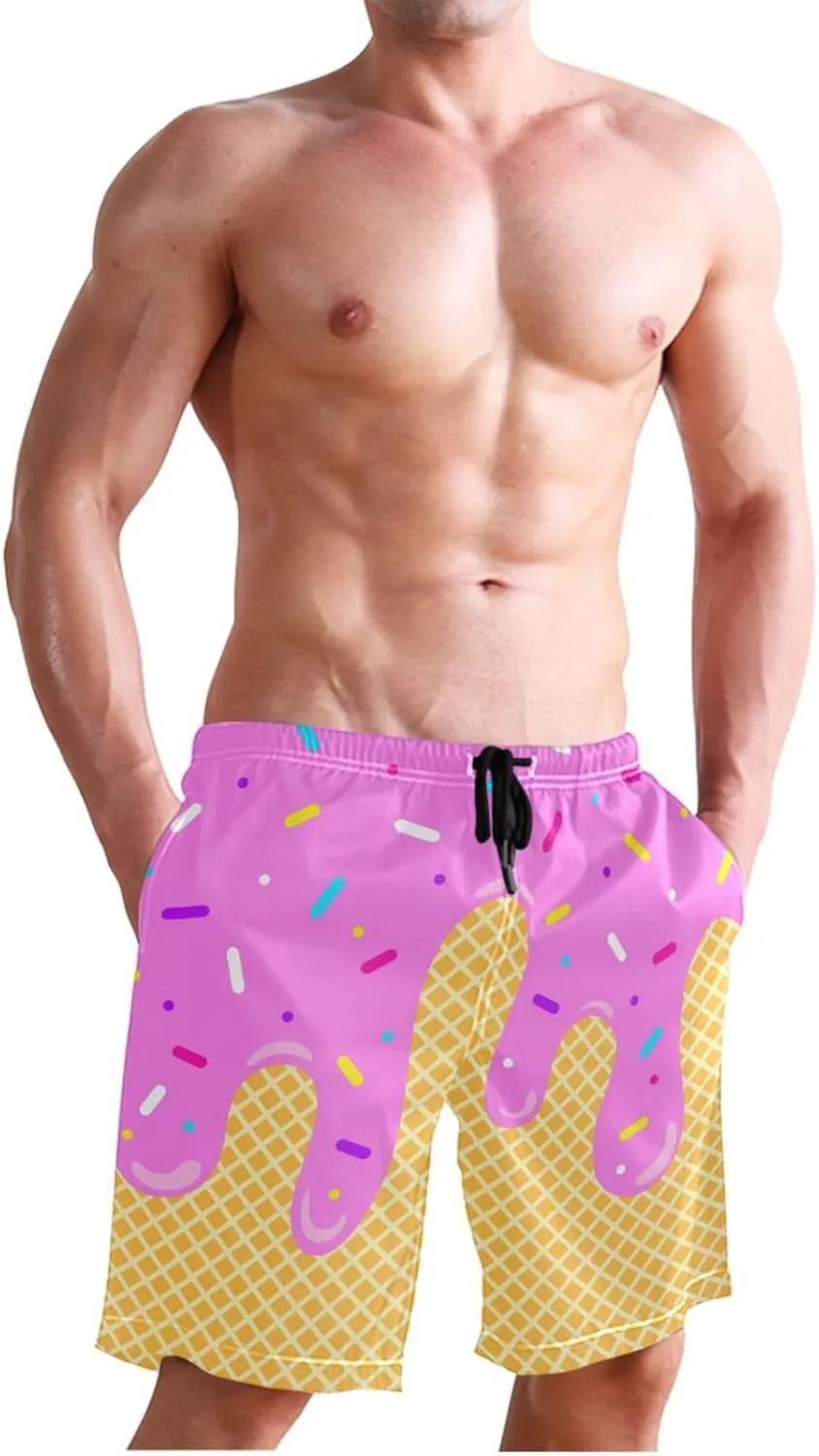 Men's Swim Trunks Quick Dry Swimming Shorts with Mesh Lining and Pocket Pink Christmas Santa Claus Swimsuit Trunks