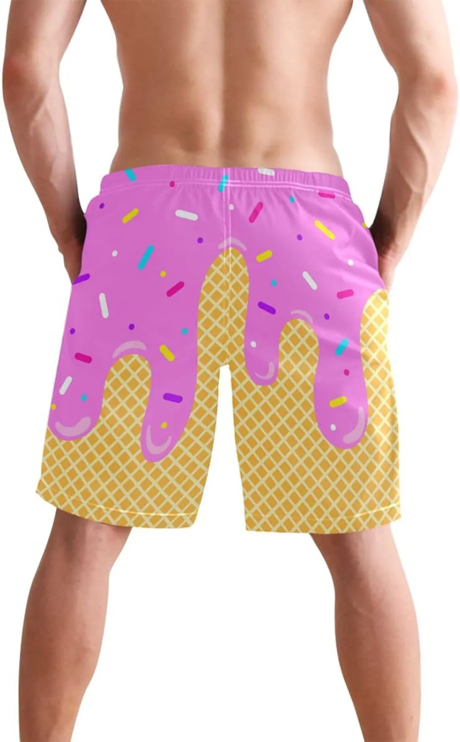 Men's Swim Trunks Quick Dry Swimming Shorts with Mesh Lining and Pocket Pink Christmas Santa Claus Swimsuit Trunks