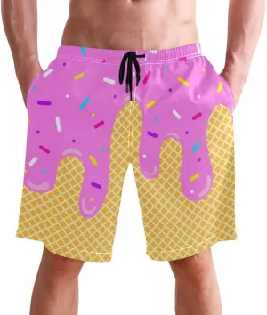 Men's Swim Trunks Quick Dry Swimming Shorts with Mesh Lining and Pocket Pink Christmas Santa Claus Swimsuit Trunks