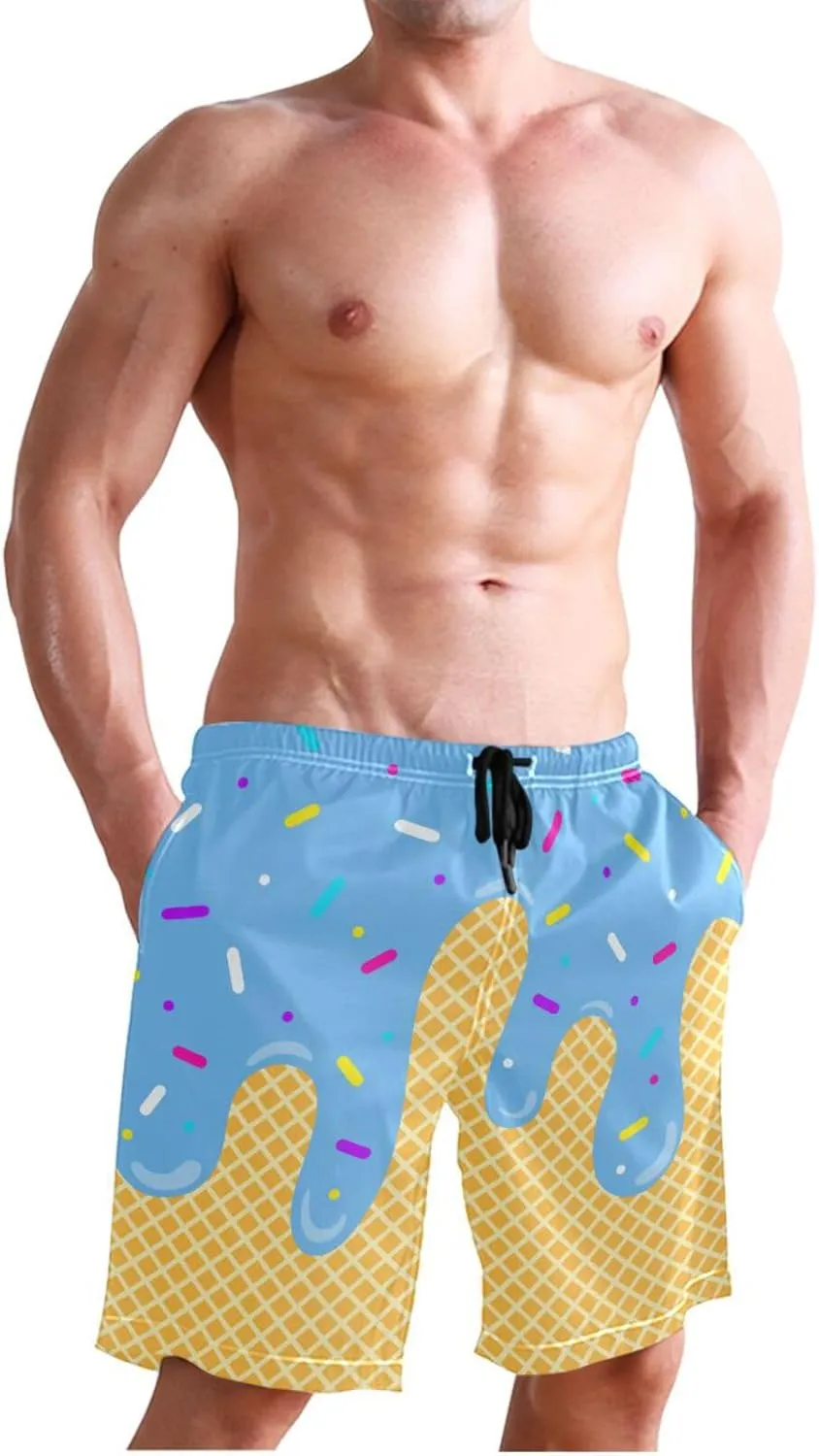 Men's Swim Trunks Quick Dry Swimming Shorts with Mesh Lining and Pocket Pink Christmas Santa Claus Swimsuit Trunks