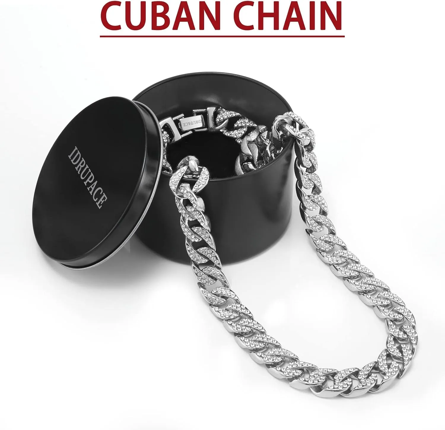 Miami Mens Cuban Link Chain Silver Gold Plated Bling Cuban Necklace Diamond Chain for Men 13MM iced out chain Hip Hop Jewelry??8.5/18/20/24 Inch Length-With metal gift box.