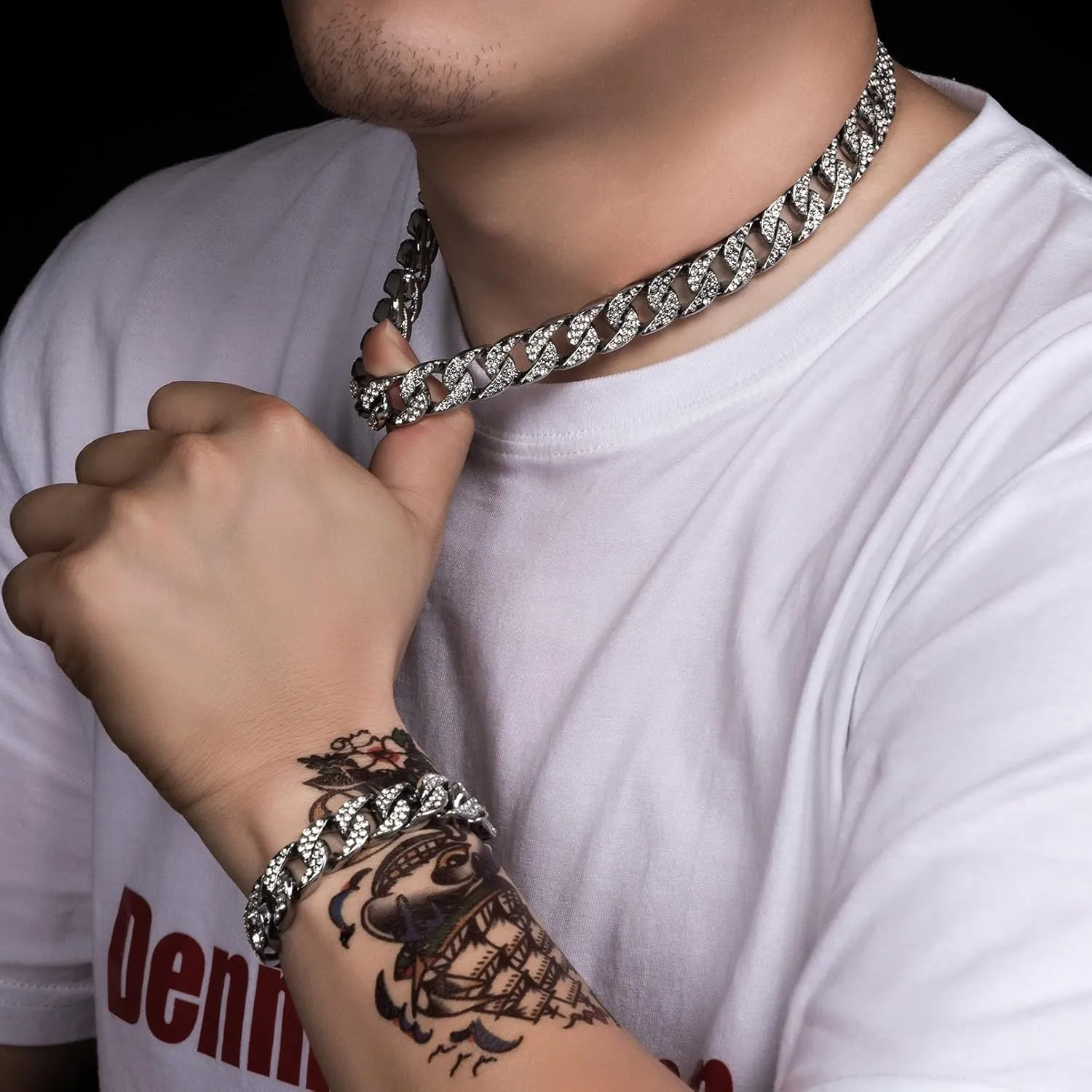 Miami Mens Cuban Link Chain Silver Gold Plated Bling Cuban Necklace Diamond Chain for Men 13MM iced out chain Hip Hop Jewelry??8.5/18/20/24 Inch Length-With metal gift box.