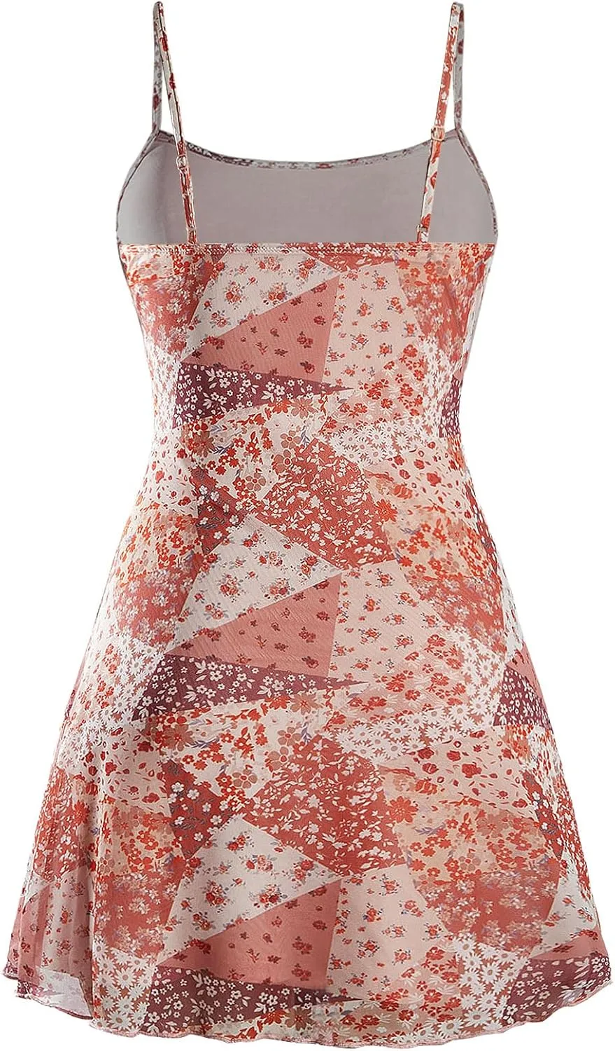 Milumia Women's Vintage 90s Mini Dress Lettuce Trim Mesh Short Dress