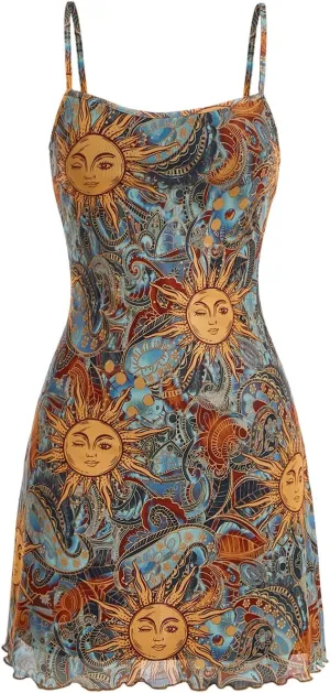 Milumia Women's Vintage 90s Mini Dress Lettuce Trim Mesh Short Dress