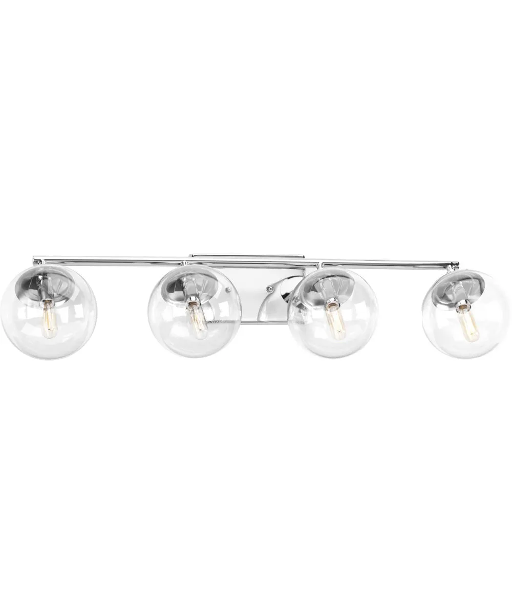 Mod 4-Light Clear Glass Mid-Century Modern Bath Vanity Light Polished Chrome