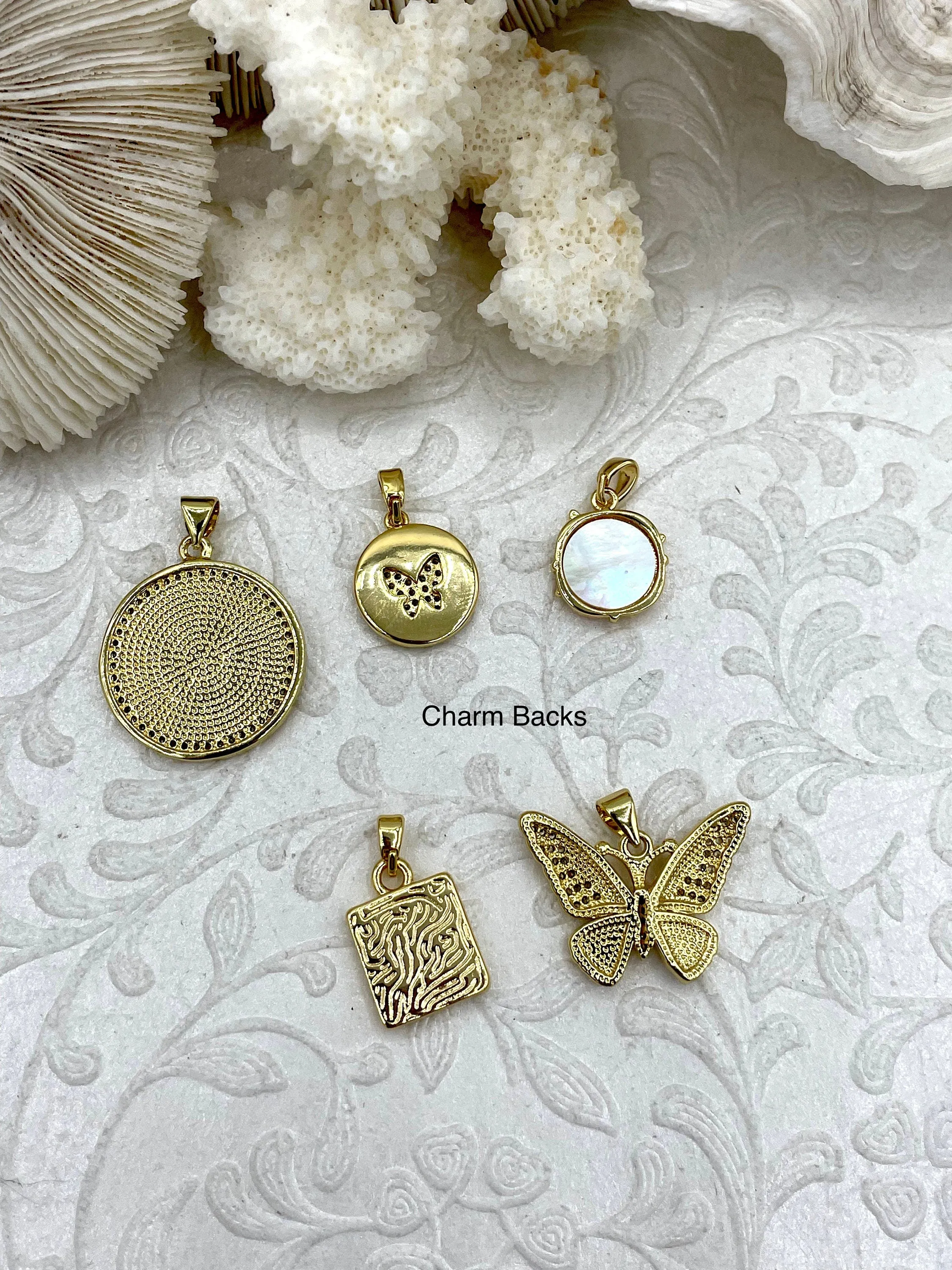 Mother of Pearl Butterfly CZ Charms, 5 styles, Gold Plated Brass Butterfly Charms, MOP Charms, Cubic Zirconia, Mother of Pearl, Fast Ship
