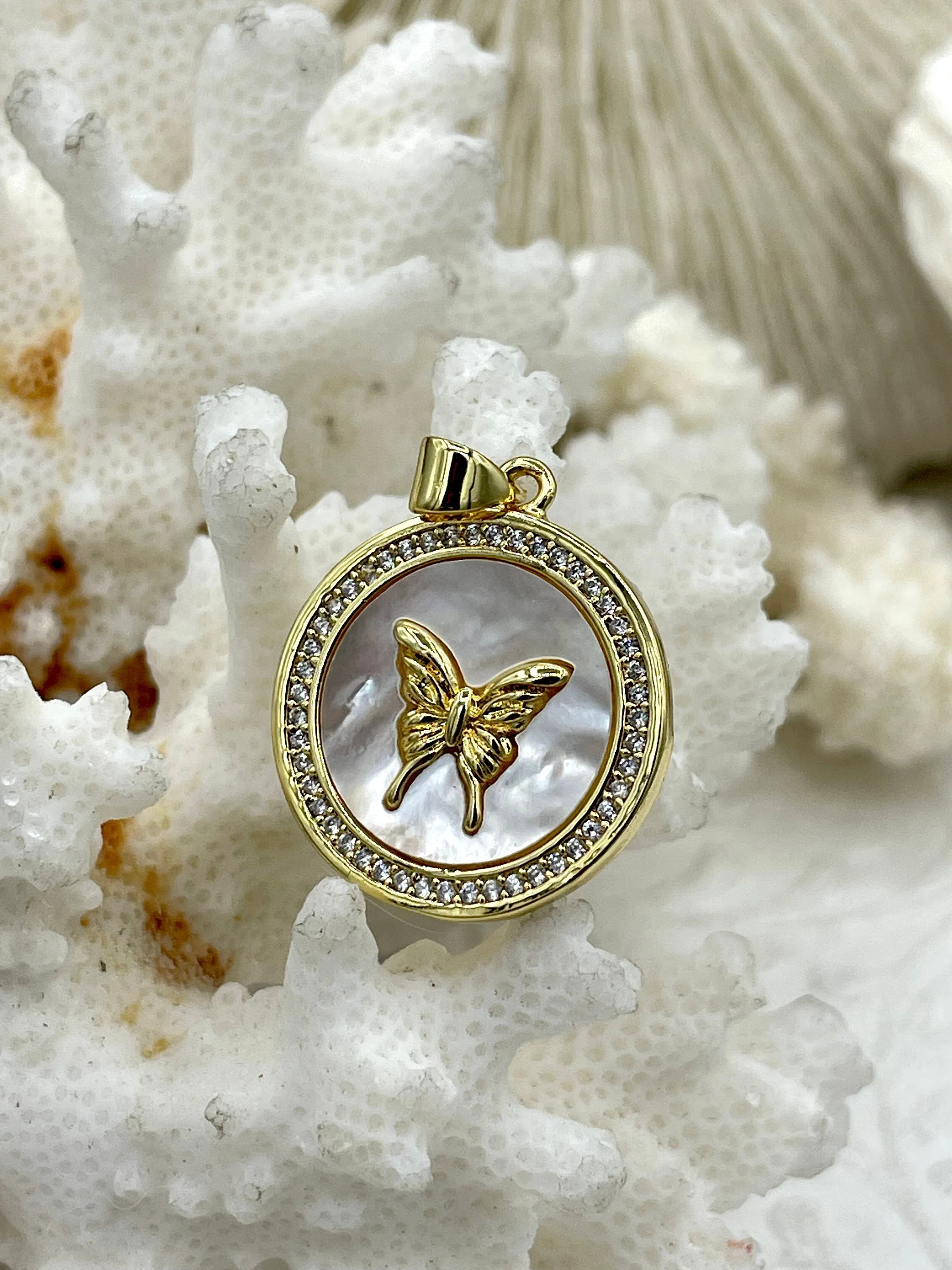 Mother of Pearl Butterfly CZ Charms, 5 styles, Gold Plated Brass Butterfly Charms, MOP Charms, Cubic Zirconia, Mother of Pearl, Fast Ship