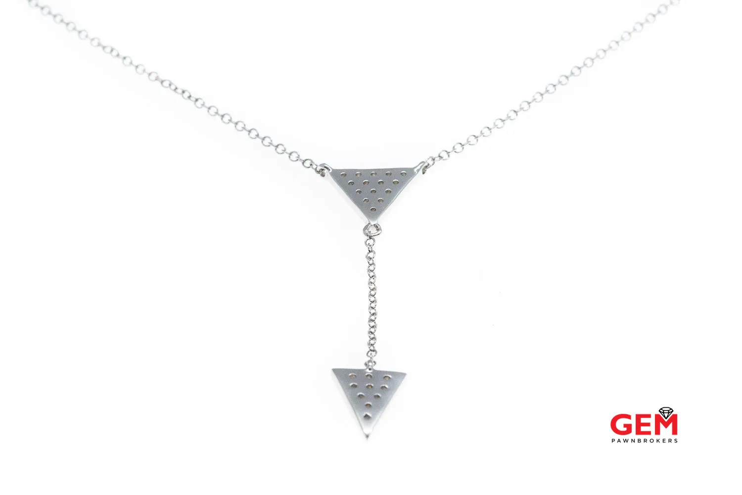 Natural Diamond Pave Arrow Head Drop 14K 585 White Gold 18.75" Necklace