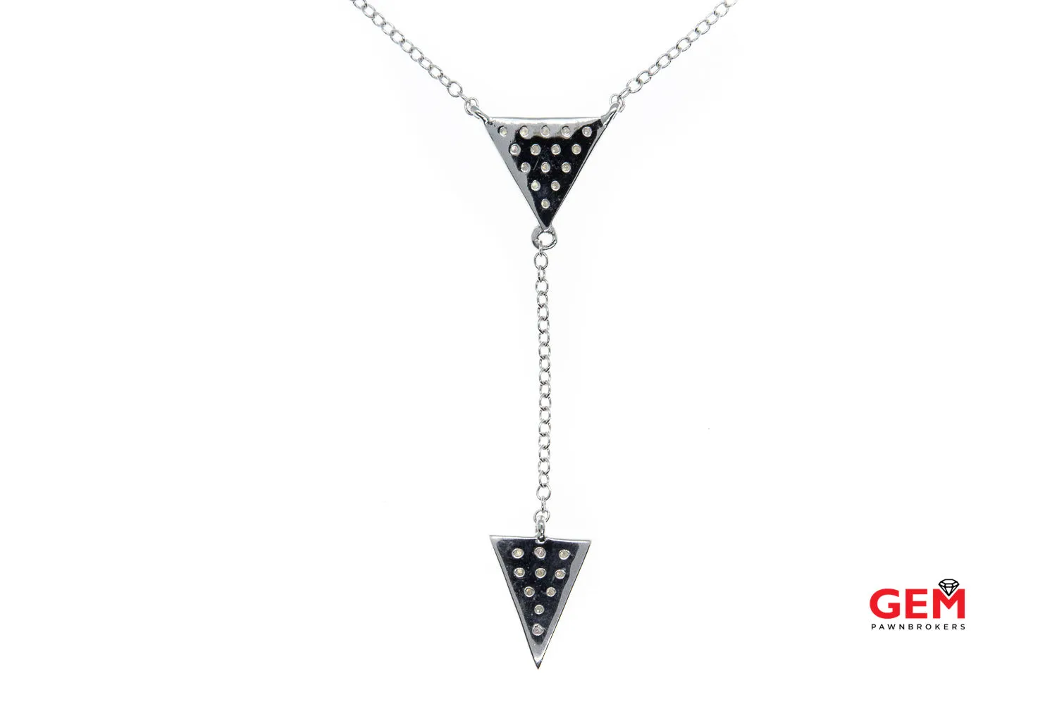 Natural Diamond Pave Arrow Head Drop 14K 585 White Gold 18.75" Necklace