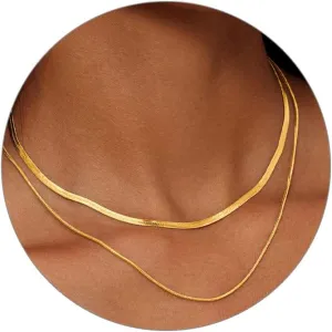 Necklaces for Women Gold Plated Herringbone/Emerald/Heart/Stack Layering Necklace Dainty Chain Choker Jewelry for Women Simple Gifts