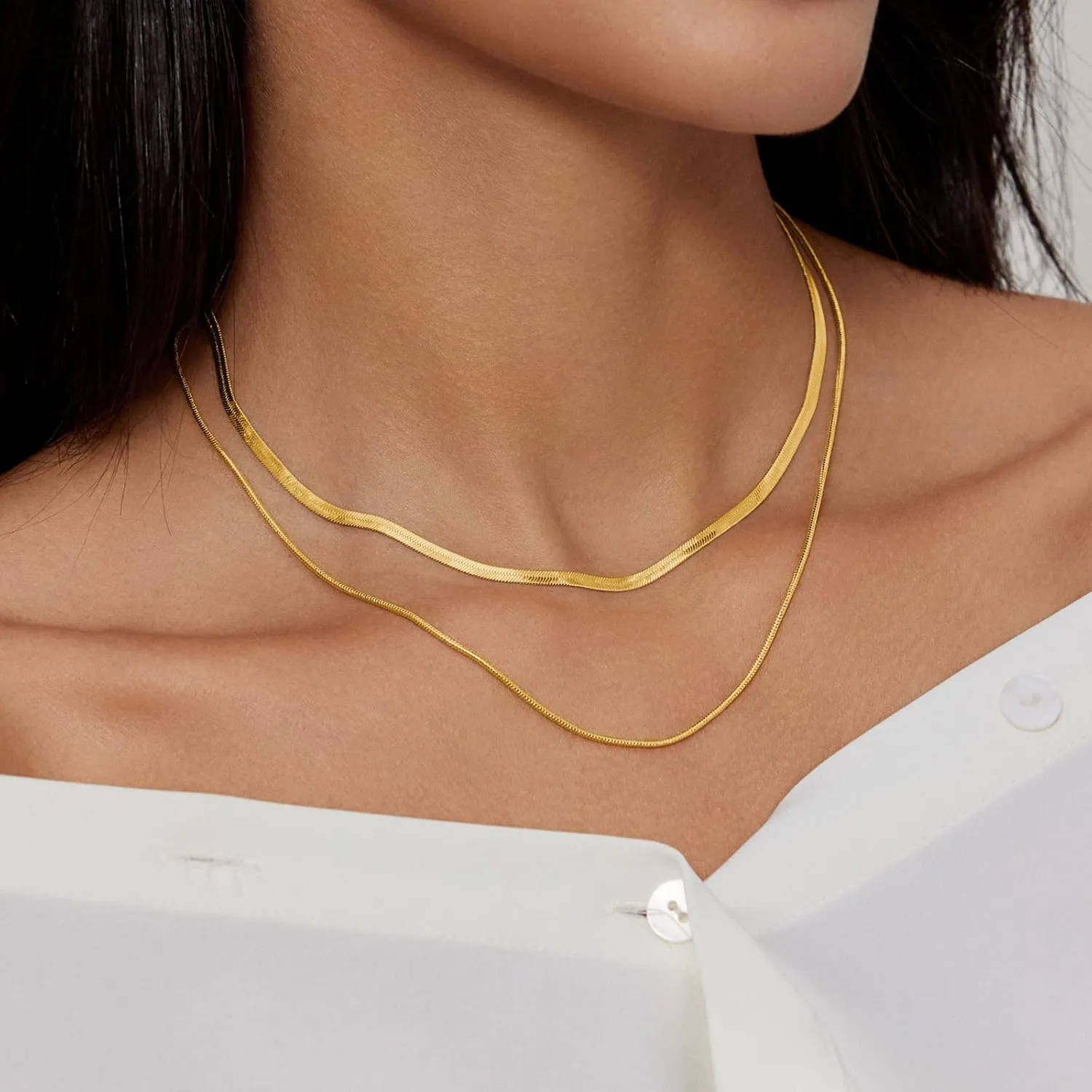 Necklaces for Women Gold Plated Herringbone/Emerald/Heart/Stack Layering Necklace Dainty Chain Choker Jewelry for Women Simple Gifts