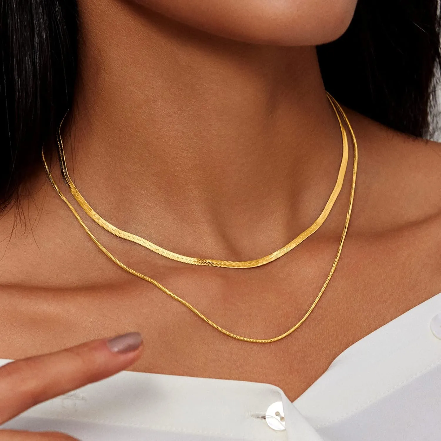 Necklaces for Women Gold Plated Herringbone/Emerald/Heart/Stack Layering Necklace Dainty Chain Choker Jewelry for Women Simple Gifts