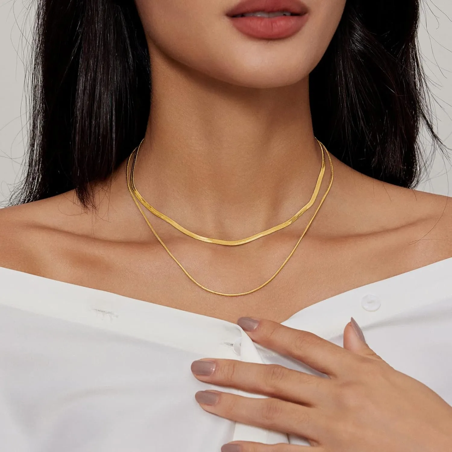 Necklaces for Women Gold Plated Herringbone/Emerald/Heart/Stack Layering Necklace Dainty Chain Choker Jewelry for Women Simple Gifts