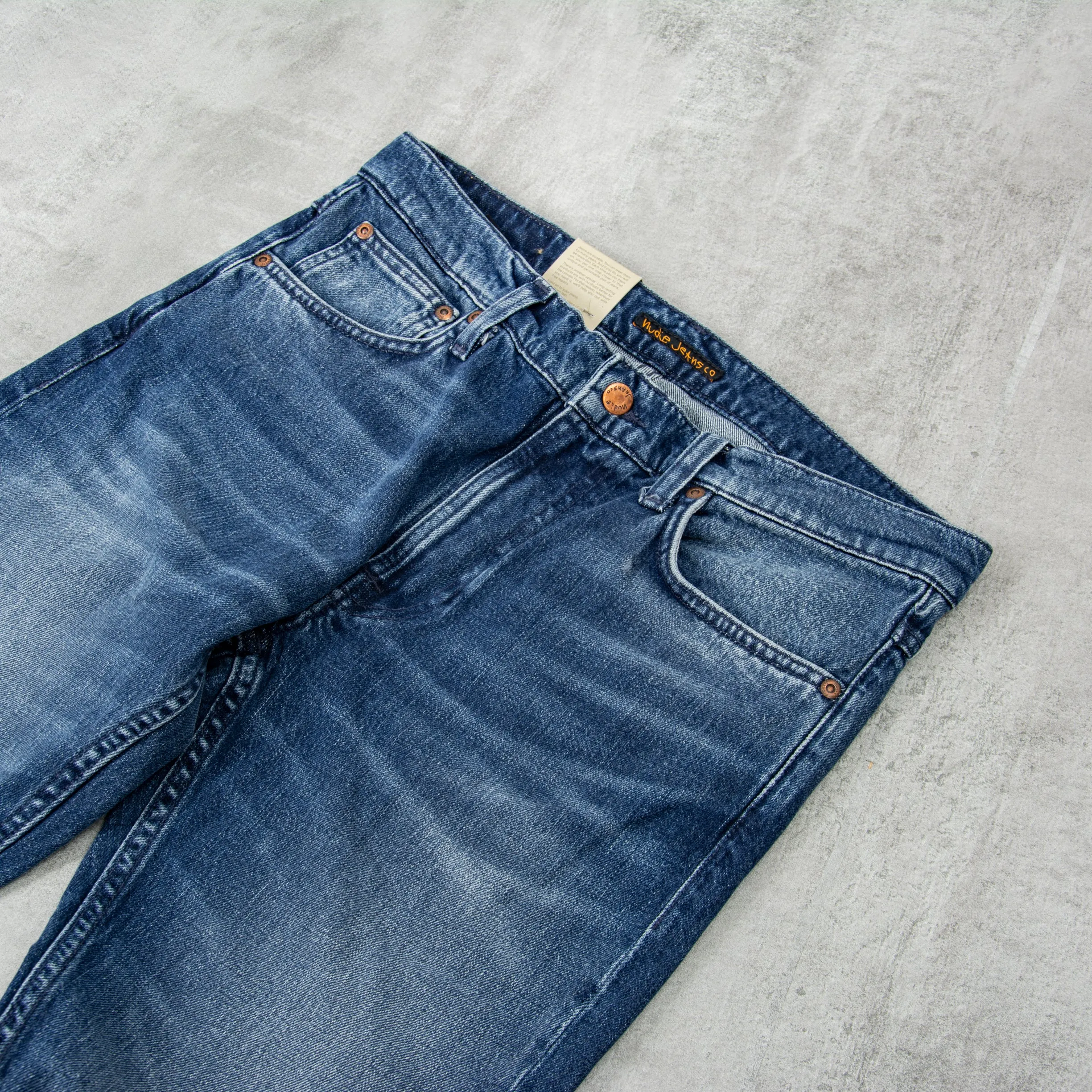 Stylish Nudie Lean Dean Jeans in Indigo Ink – Slim Fit Denim Trousers for Modern Casual Wear