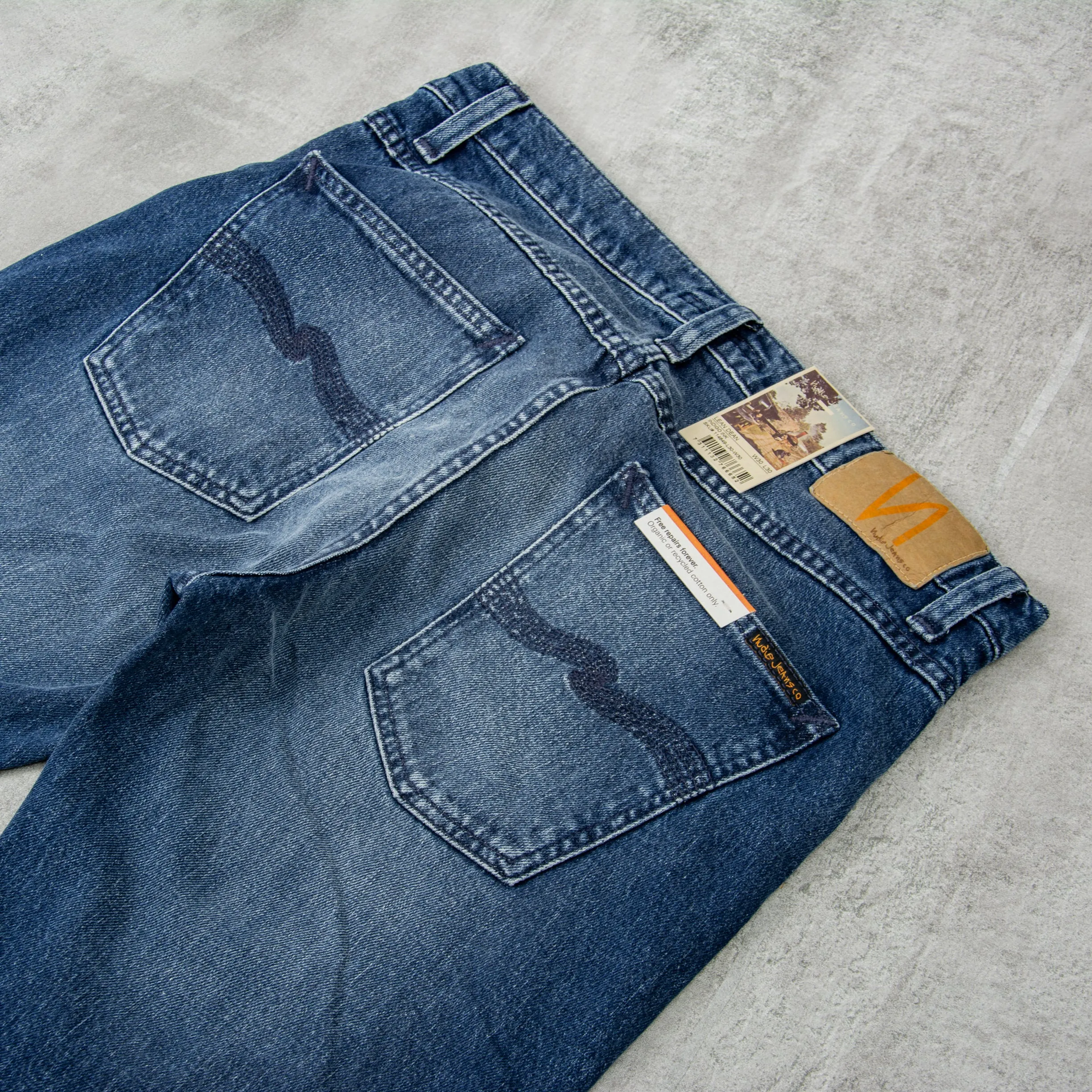 Stylish Nudie Lean Dean Jeans in Indigo Ink – Slim Fit Denim Trousers for Modern Casual Wear