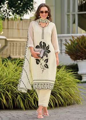 Off White Heavy Organza GPU Lace Work Pant Style Salwar Suit