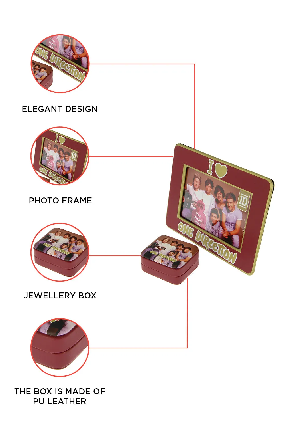 One Direction Photo frame and small Jewelry Box with Gift Pack